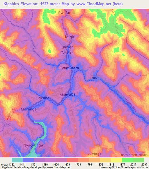 Kigabiro,Rwanda Elevation Map