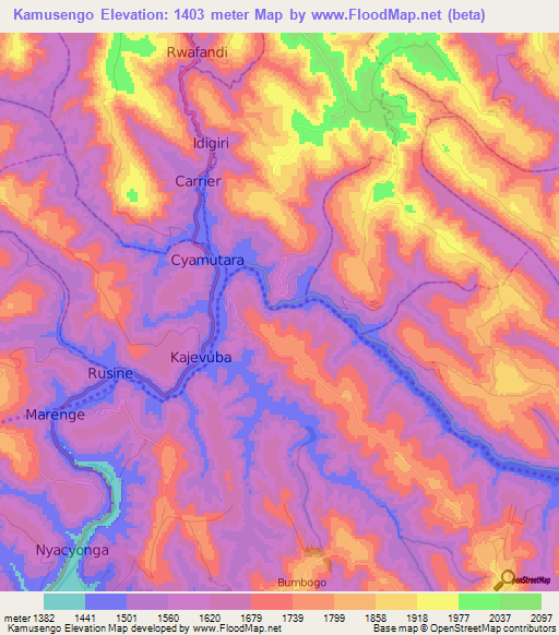 Kamusengo,Rwanda Elevation Map