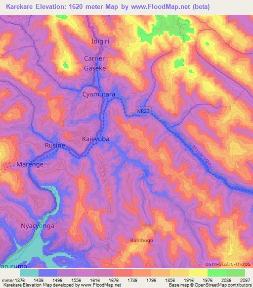 Karekare,Rwanda Elevation Map