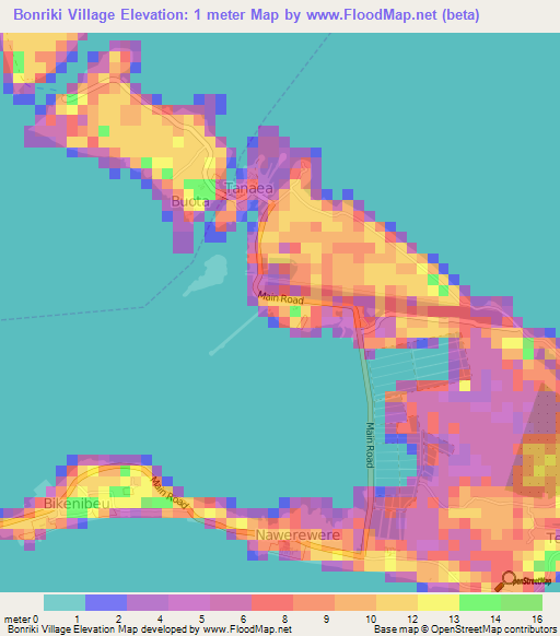 Bonriki Village,Kiribati Elevation Map