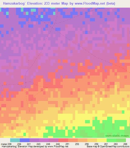 Hamzakarbog`,Uzbekistan Elevation Map