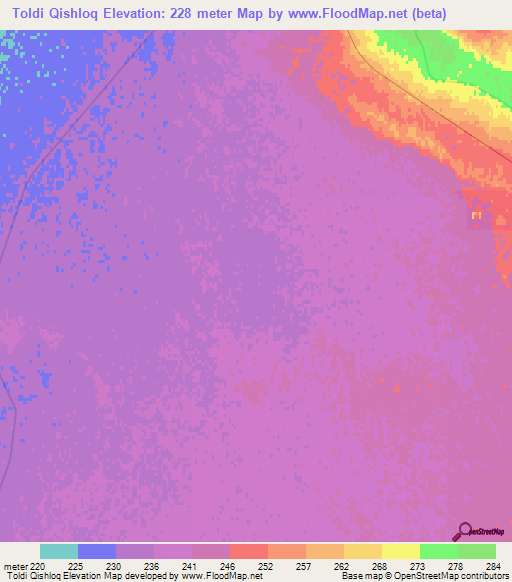 Toldi Qishloq,Uzbekistan Elevation Map