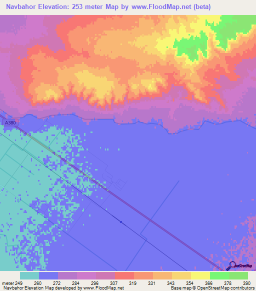 Navbahor,Uzbekistan Elevation Map