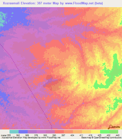 Xozrasmali,Uzbekistan Elevation Map