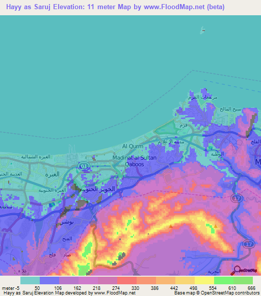 Hayy as Saruj,Oman Elevation Map