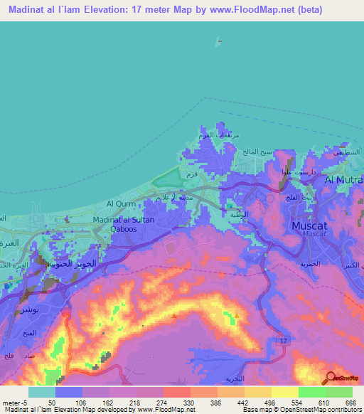 Madinat al I`lam,Oman Elevation Map