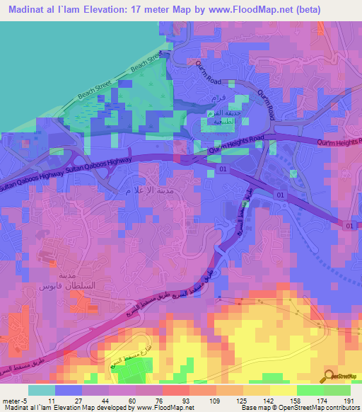 Madinat al I`lam,Oman Elevation Map