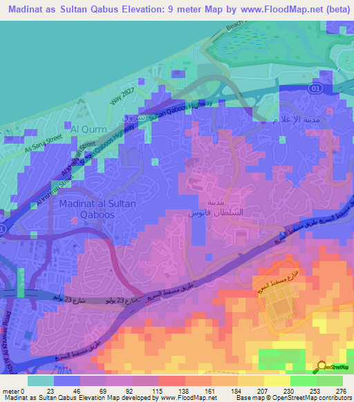 Madinat as Sultan Qabus,Oman Elevation Map