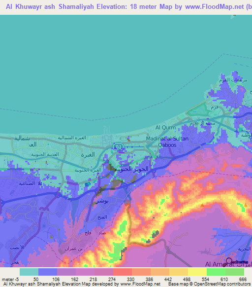 Al Khuwayr ash Shamaliyah,Oman Elevation Map