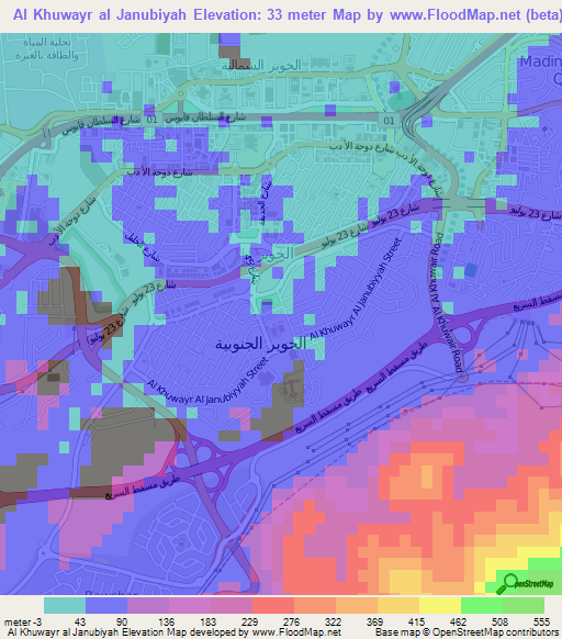 Al Khuwayr al Janubiyah,Oman Elevation Map