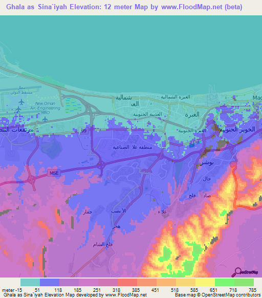 Ghala as Sina`iyah,Oman Elevation Map