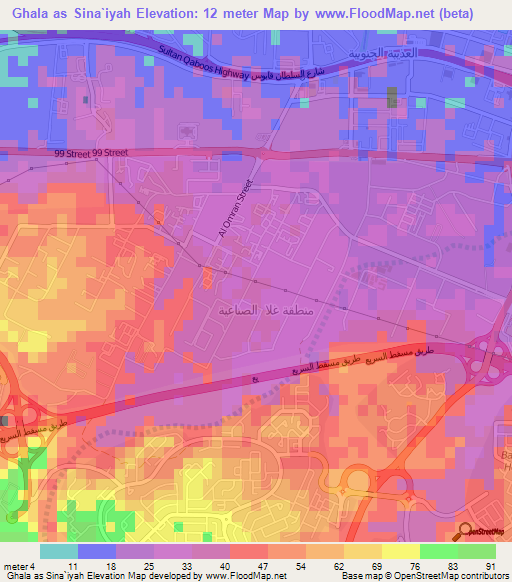 Ghala as Sina`iyah,Oman Elevation Map