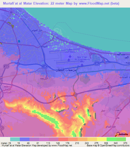 Murtafi`at al Matar,Oman Elevation Map