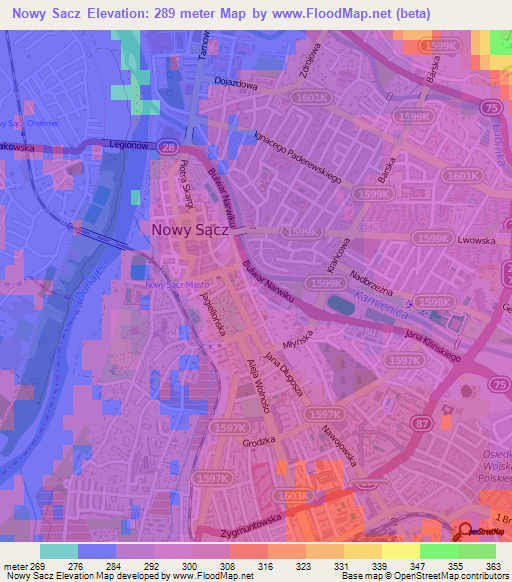 Nowy Sacz,Poland Elevation Map