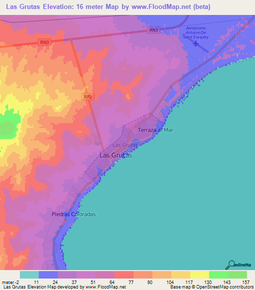 Las Grutas,Argentina Elevation Map