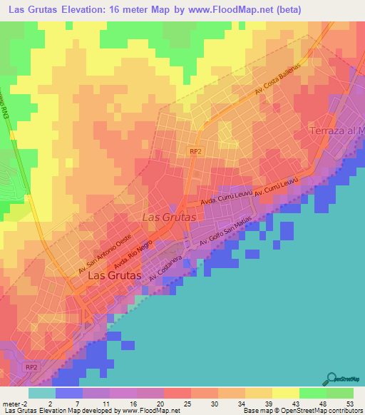 Las Grutas,Argentina Elevation Map