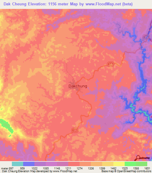 Dak Cheung,Laos Elevation Map