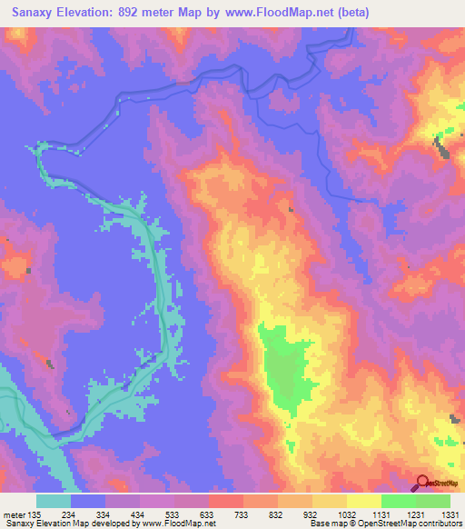 Sanaxy,Laos Elevation Map