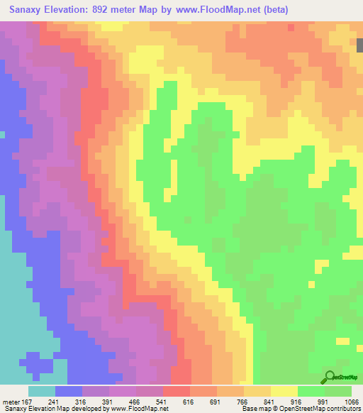 Sanaxy,Laos Elevation Map