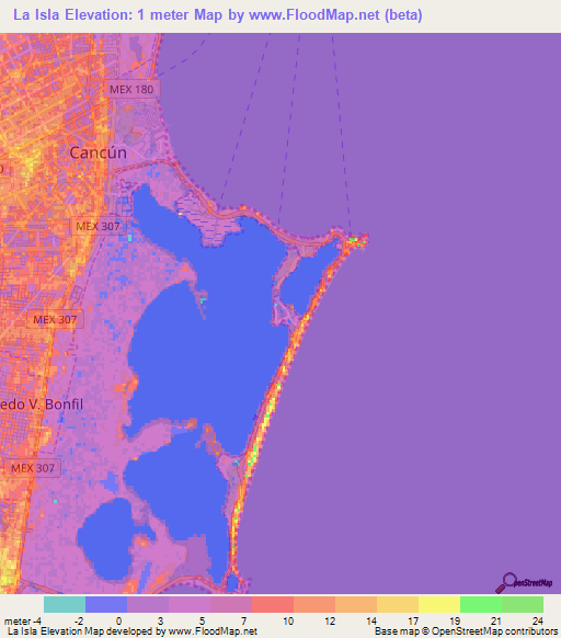 La Isla,Mexico Elevation Map