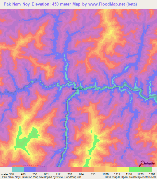 Pak Nam Noy,Laos Elevation Map