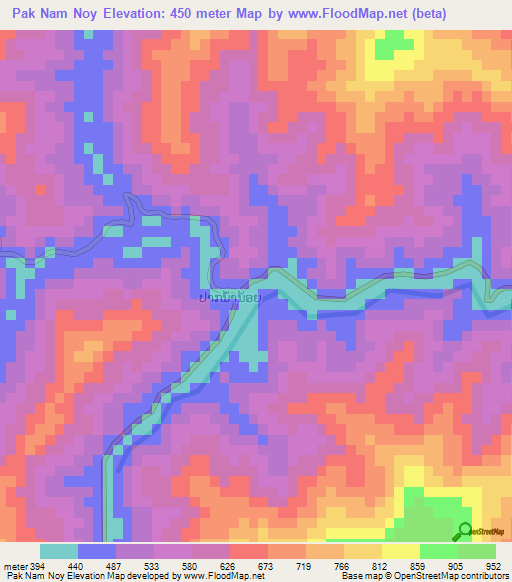 Pak Nam Noy,Laos Elevation Map