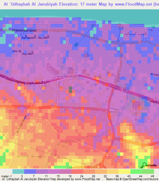 Al `Udhaybah Al Janubiyah,Oman Elevation Map