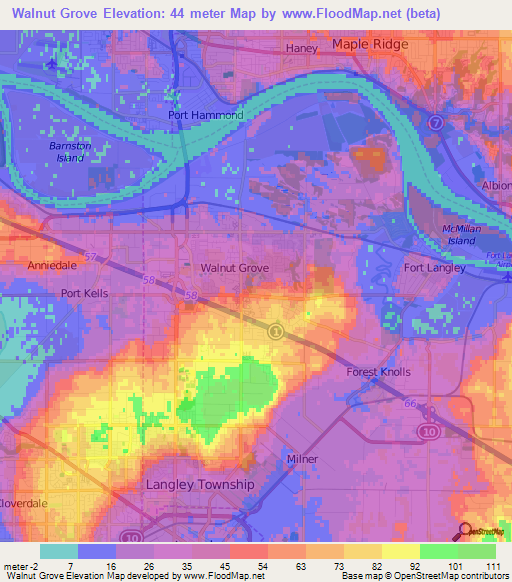 Walnut Grove,Canada Elevation Map