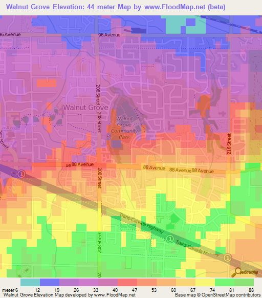 Walnut Grove,Canada Elevation Map