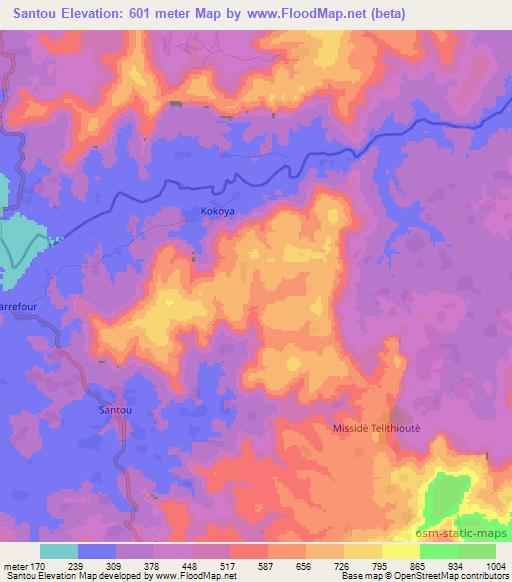 Santou,Guinea Elevation Map