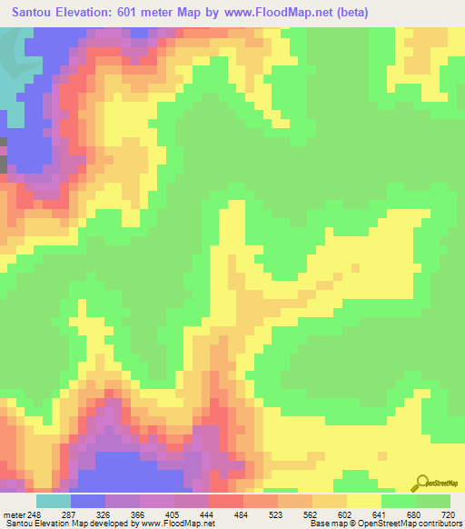 Santou,Guinea Elevation Map