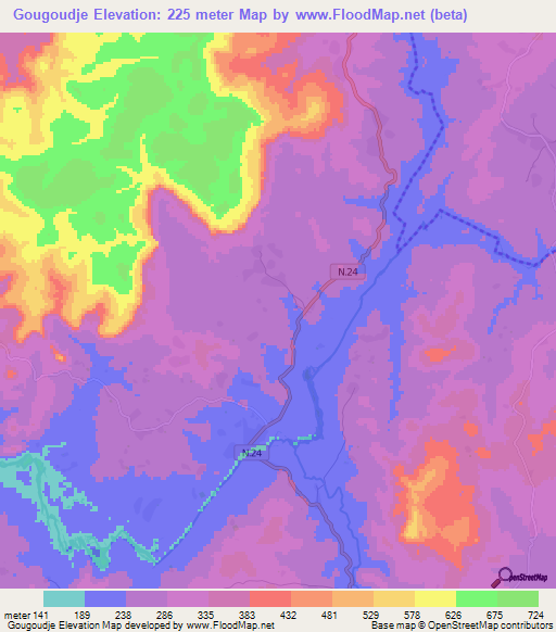 Gougoudje,Guinea Elevation Map