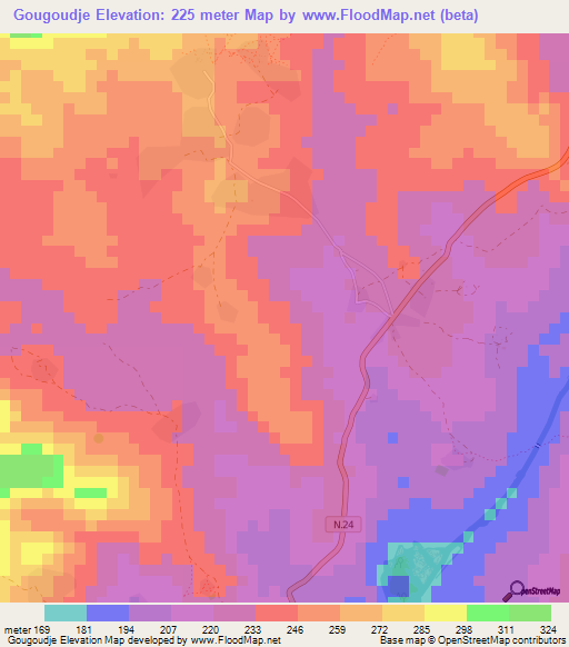 Gougoudje,Guinea Elevation Map