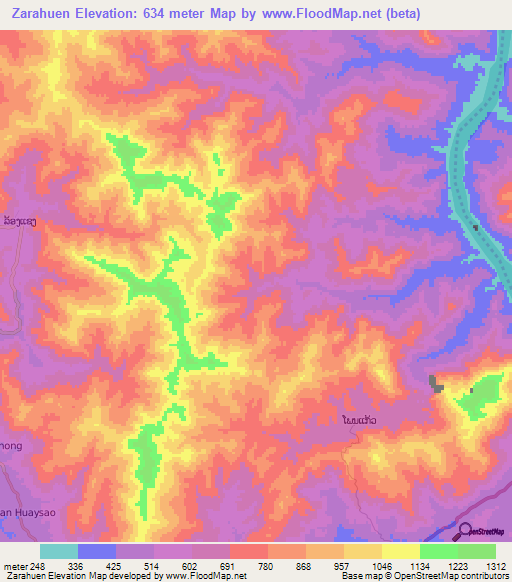 Zarahuen,Laos Elevation Map