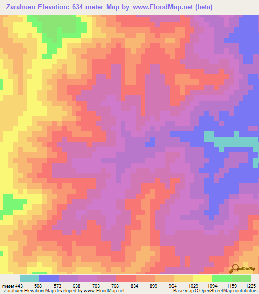 Zarahuen,Laos Elevation Map