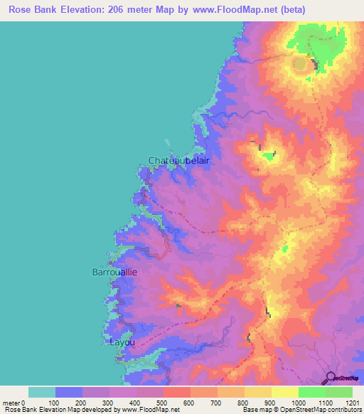 Rose Bank,Saint Vincent and the Grenadines Elevation Map