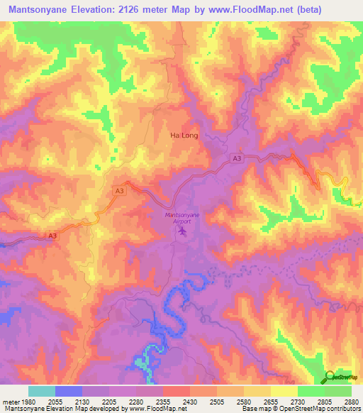 Mantsonyane,Lesotho Elevation Map