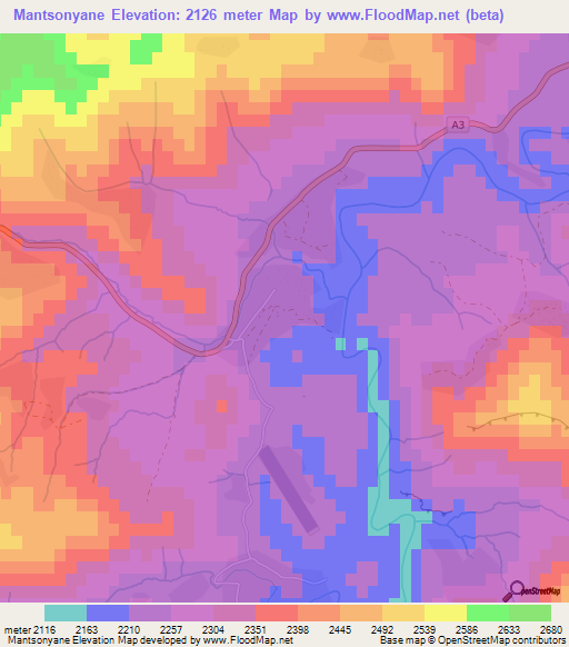 Mantsonyane,Lesotho Elevation Map