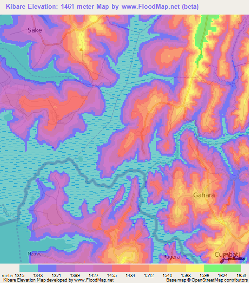 Kibare,Rwanda Elevation Map