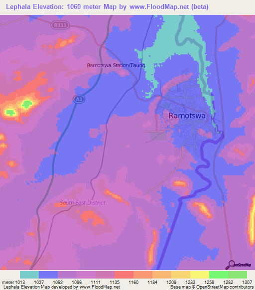 Lephala,Botswana Elevation Map