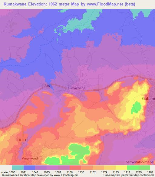 Kumakwane,Botswana Elevation Map