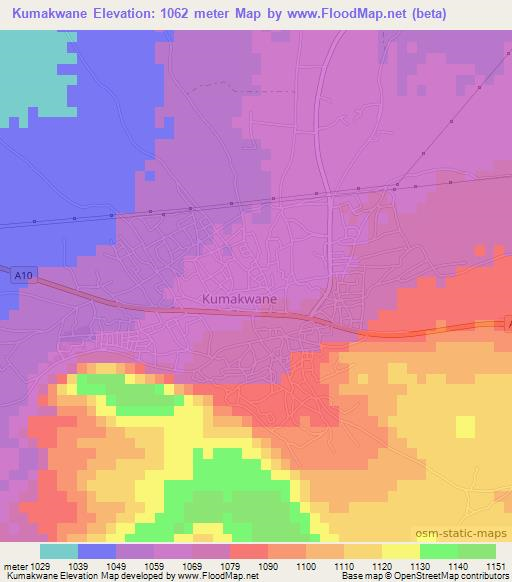 Kumakwane,Botswana Elevation Map