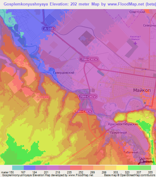 Gosplemkonyushnyaya,Russia Elevation Map