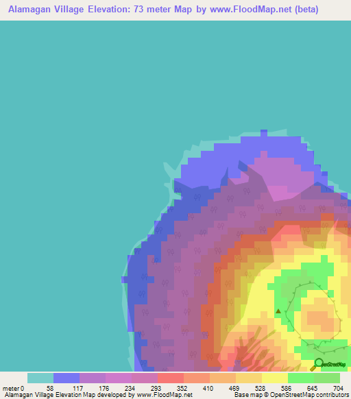 Alamagan Village,Northern Mariana Islands Elevation Map