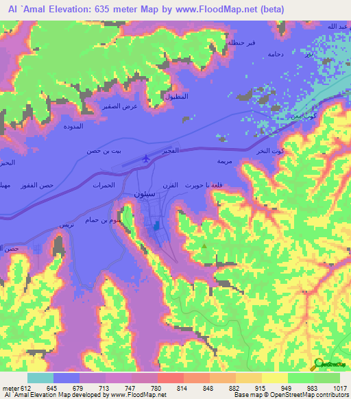 Al `Amal,Yemen Elevation Map