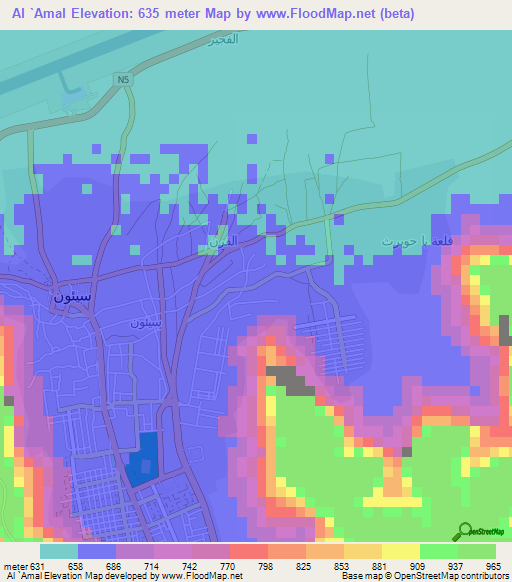 Al `Amal,Yemen Elevation Map