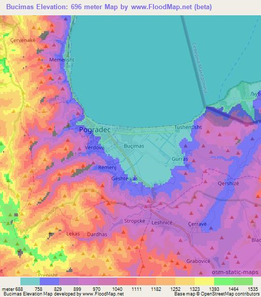 Bucimas,Albania Elevation Map