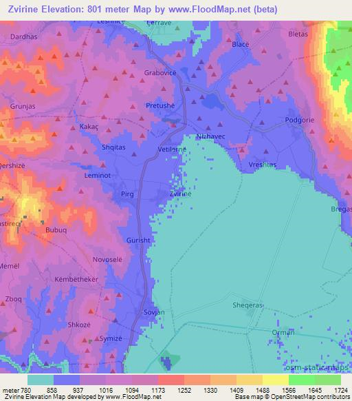 Zvirine,Albania Elevation Map