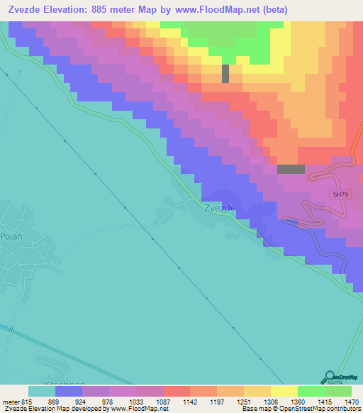 Zvezde,Albania Elevation Map