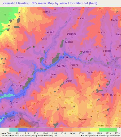 Zvarisht,Albania Elevation Map